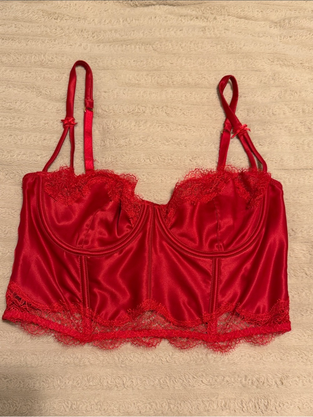 Victoria Secret Dream Angels Red Lace-Trim Longline Bustier Bra